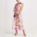 Maison Tara V Neck Pink Watercolor Floral Maxi Dress with Bow Straps size 6 $148 Photo 2