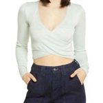 BDG  Light Green Ribbed Long Sleeve V-Neck Faux Wrap Crop Top Women's Small Photo 0