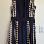Tory Burch  Silk Navy and Cream Geometric Print Sleeveless Midi Dress Size 6 Photo 0