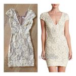 Dress the Population Zoe Cream Ivory Flower Bride Embellished Dress S Mini Bodycon Bridal Photo 1