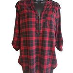 Always Indigo S Buffalo Plaid Half Zip Pull On Blouse Red Photo 0