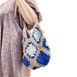 Handmade  Granny Square Handbag Blue & Taupe Photo 1