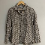 Hollister women’s Tan/Black plaid flannel shirt size L Photo 1