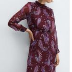 MNG Women's Red Maroon Paisley Long Sleeve Mockneck Cocktail Maxi Dress Size 6 Photo 10