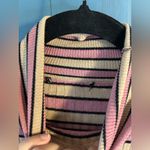 Striped Pink and Yellow Ribbed Turtleneck Sweater | Size Small Photo 1