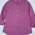 Sigrid Olsen  Pink Linen Button Down Shirt Roll Tab Sleeve Size SM Photo 0