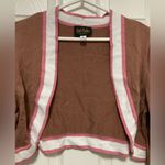 Bob Mackie  Tan & Pink Y2K Cropped 3/4 Sleeve Open Cardigan Sweater Photo 3