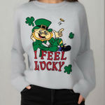 vintage 90s I FEEL LUCKY LEPRECHAUN SHAMROCK CLOVER ST PATRICKS DAY SWEATSHIRT Size XL Photo 0