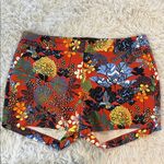 Loft  Womens Floral Bird Shorts Multi Mid Rise Cotton Blend Brick-red Blue 18 Photo 1