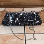 Vintage Y2K black sequin beaded clutch cocktail purse evening bag with chain Photo 3