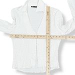 ZARA Textured Scrunch Satin Split Bottom Button Up Shirt White Medium Crop Open Photo 11