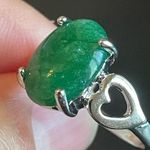 Green jade silver heart ring size 8.75 Photo 5