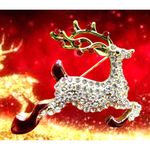 Reindeer Brooch Pin Rudolph Christmas Eve New Crystal Accents Santa Nort… Gold Photo 10