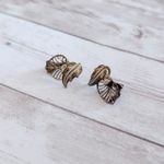 Vintage Clip On Earrings Two Tone & Faux Pearl Leaf Photo 4