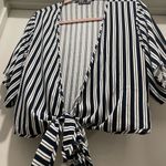 Cotton On Navy & White Vertical Striped Cropped Wrap Top Blouse - XS Photo 7