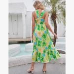 Grace Karin Tropical Print Criss Cross Halter Maxi Dress Size L Pockets Resort Photo 4