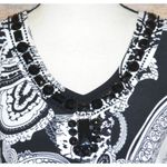 Multiples Ladies L Black & White Paisley Beaded Collar Blouse Top 3/4 Sleeve Photo 2