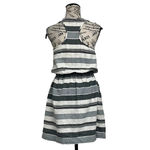 Lou & grey Casual Tank Blouson Dress Gray Stripe Drawstring Waist Pockets XS Photo 3