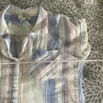 Thread Supply Striped Linen Cotton Button Up Shirt Small Blue Courier‎ Oversized Photo 5
