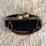 Vintage 1940 Black Lace Kiss Lock Handbag with Beaded Handle Gold Ball Closure Photo 2