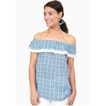 Roberta Roller Rabbit ROBERTA‎ ROLLER RABBIT Lucia Fringe Off Shoulder Top Blue Tile Print sz S Photo 2