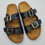 Iridescent Slide Sandals Adjustable Buckle Straps Comfort Casual Black Size 6 Photo 0