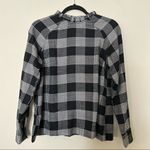 Loft Black and White Plaid Pleated Ruffle Neck Blouse Photo 2