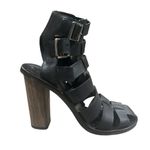 Vince Sandals Caged Strappy Nicolette Womens 5.5M Black Leather Block High Heel Photo 4