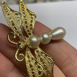Monet Signed Costume Brooch Pin - Gold Tone Faux Pearl Dragonfly Insect Photo 9