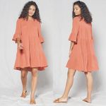Outerknown Orange Clay Gauze Tiered Dress 3/4 Sleeves Womens Size S Photo 1
