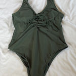 Xhilaration  Green One Piece Swimsuit Classic Cut High Leg Photo 0
