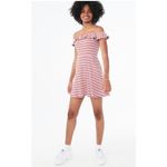 Aeropostale Womens L Mini Dress Ribbed Stripe Ruffle Flounce Salmon Pink White Photo 12
