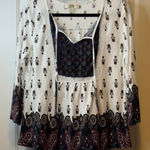 Vintage America Blues Women Tunic Top Boho Paisley Print Lace Trim Sz L Trendy # White Size L Photo 0