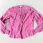 Karlie ‎ Large Pink Linen Smock Top Button Up Long Sleeve Lightweight Ruffle NWOT Photo 4