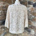 Entro  Top Floral Lace Mesh Cream Lace-Up Bell Sleeve Blouse Photo 9