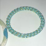 Lot of 2 Blue & Green Seed Bead Beaded Boho Mesh Rollover Bracelets Photo 4