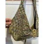 AERIN ROSE Green Multicolored Halter Tie Neck Gold Accent Swimsuit Top size 32D Size M Photo 5