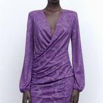 ZARA  Blogger Favorite Purple Floral  Short Wrap Front Long Sleeve Dress S Photo 0