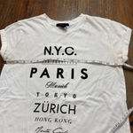 Forever 21 Women's Short Sleeve Tee S White Black City Print/Traveler Photo 5