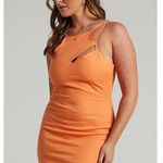 NEW Showpo Patchico Orange Linen Blend Look Split Bust Bodycon Mini Dress 6 Photo 0