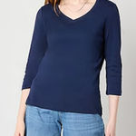 st. john's bay Lot Of 3 Knit T Shirt Womens Size Large V-Neck Navy Yell Red NWT Photo 0