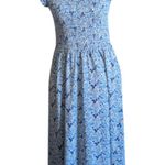 Code x Mode  Blue Floral Ruffle Sleeve Smocked Bodice Midi Dress Size L Photo 0