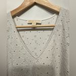 Michael Kors  White Eyelet V Neck Shirt Flutter Sleeves size Large Photo 4