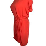 Halston Heritage  Twist Front Boat Neck Drape Short Sleeve Dress Coral Red Small Photo 3