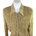 Francess Erita Gold Tan Textured Paisley Long Sleeve Button Up Shirt Top Size 12 Brown Photo 2