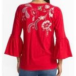 Johnny Was Freyde Women's M Red T-Shirt Floral Embroidered Bell Sleeve Boho Photo 1