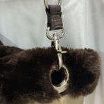 Liz Claiborne  Tan Poly Vinyl Brown Faux Fur Trimmed Handbag Photo 5