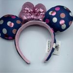 Disney  Parks Minne Mouse Blue Polka Dot Mouse Ears Headband Pink Glitter Photo 6