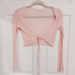 Korean Y2K Cottage Pastel Baby Pink Thin Crop Ribbon Tie Cardigan Size XS Photo 4