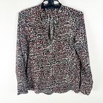 ZARA Woman Animal Print Spike Button Long Tab Sleeves Button Top, Size Large Photo 0